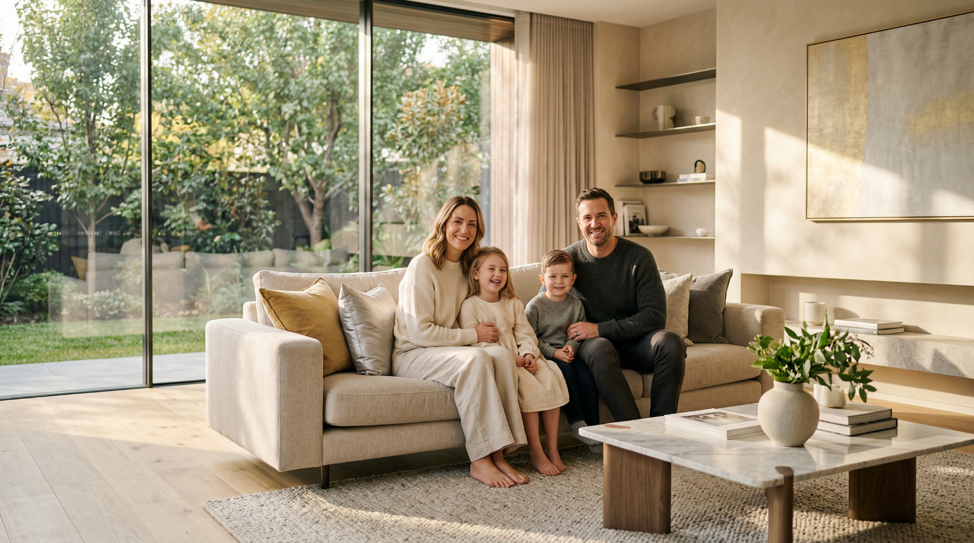 Family enjoying time at home, protected by insurance